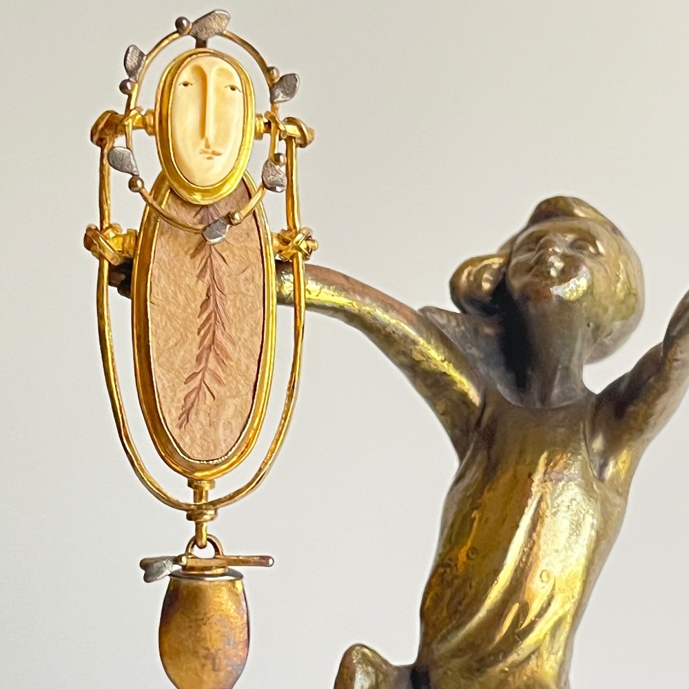 Carolyn Morris Bach Brooch Pendant 18K, 22K, Sterling and Agate